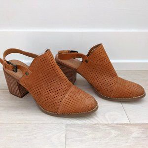 Franco Sarto Leather Nude Block Heel Slingback Mules Sz 9